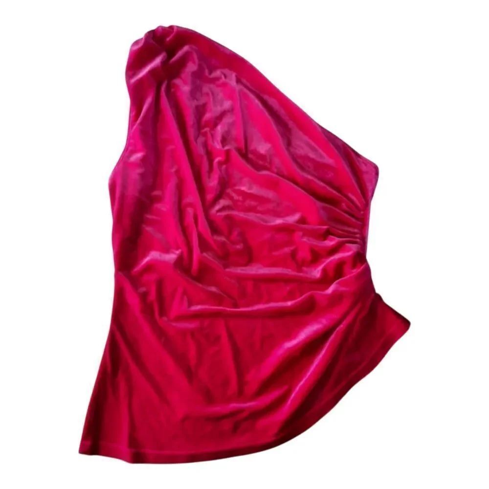 SHEIN Pink Asymmetrical Ruched Sleeveless One Shoulder Blouse